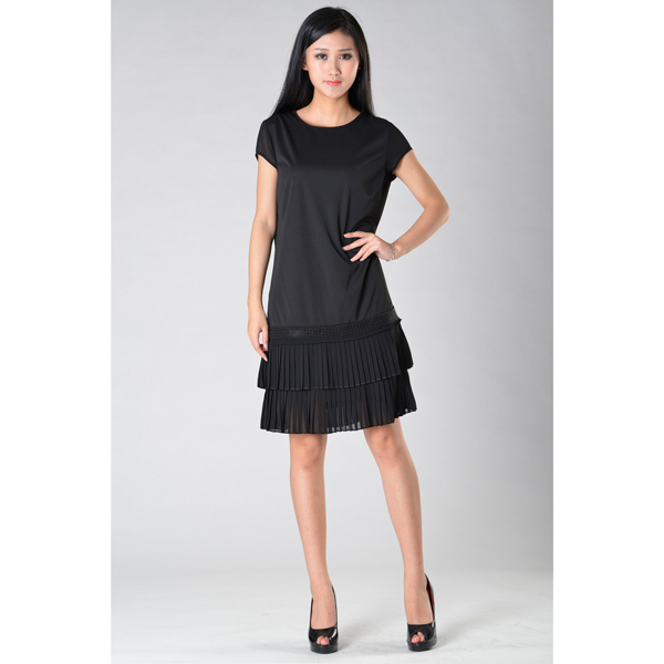 SY007-10撞壓折短袖連衣裙正面效果 SY007-10撞壓折短袖連衣裙正面效果